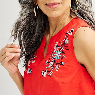 Women's Croft & Barrow Embroidered Y-Neck Tank Top