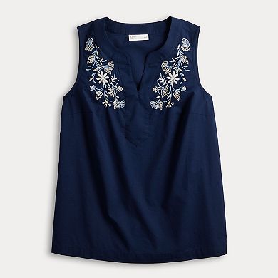 Women's Croft & Barrow Embroidered Y-Neck Tank Top