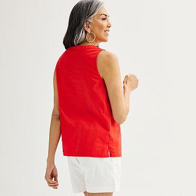 Women's Croft & Barrow Embroidered Y-Neck Tank Top