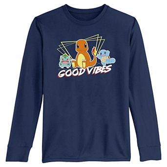 Boys 8-20 Pokemon Bulbasaur Charmander Squirtle Good Vibes Long Sleeve Tee