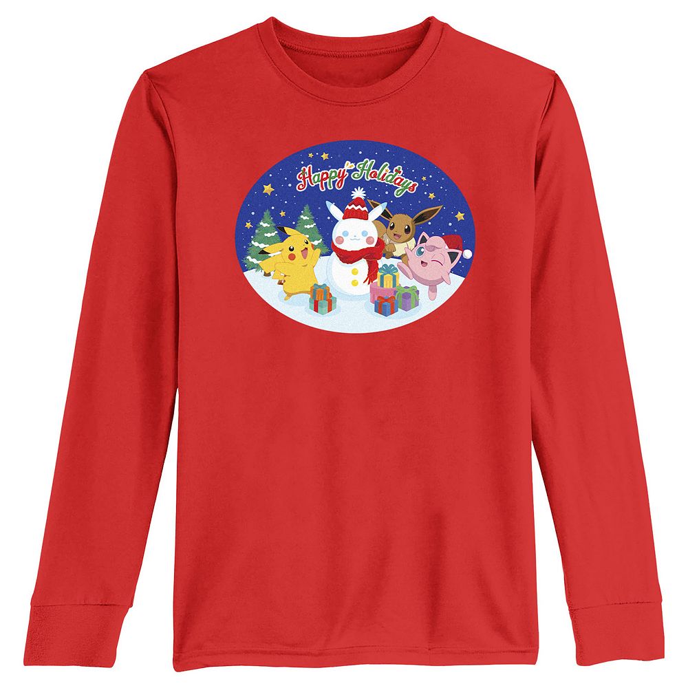 Boys 8-20 Pokemon Snow Fun Happy Holidays Long Sleeve Tee