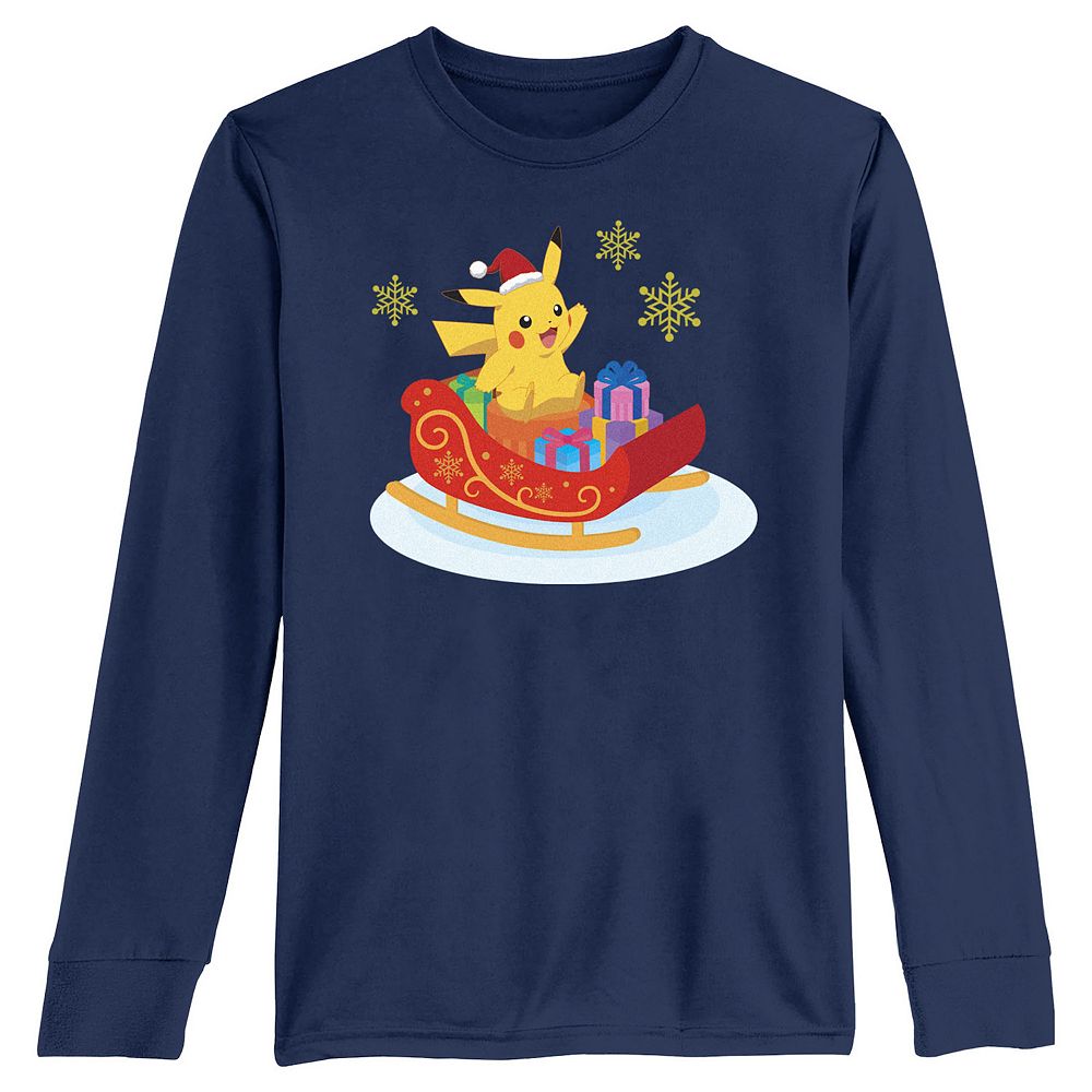 Boys 8-20 Pokemon Pikachu Christmas Ride Long Sleeve Tee