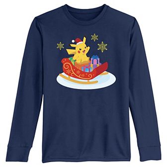 Boys 8-20 Pokemon Pikachu Christmas Ride Long Sleeve Tee