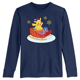 Boys 8-20 Pokemon Pikachu Christmas Ride Long Sleeve Tee