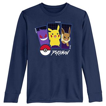 Boys 8-20 Pokemon Gengar Pikachu & Eevee Long Sleeve Tee