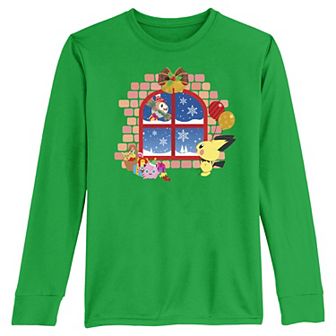 Boys 8-20 Pokemon Winter Window Scene Long Sleeve Tee