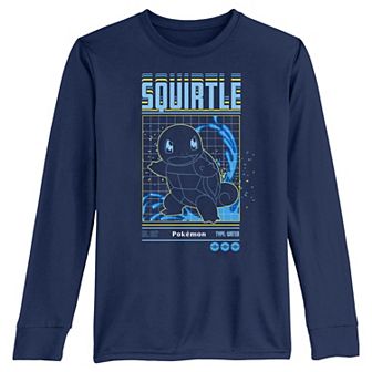 Boys Pokemon Squirtle Grid Background Long Sleeve Graphic Tee
