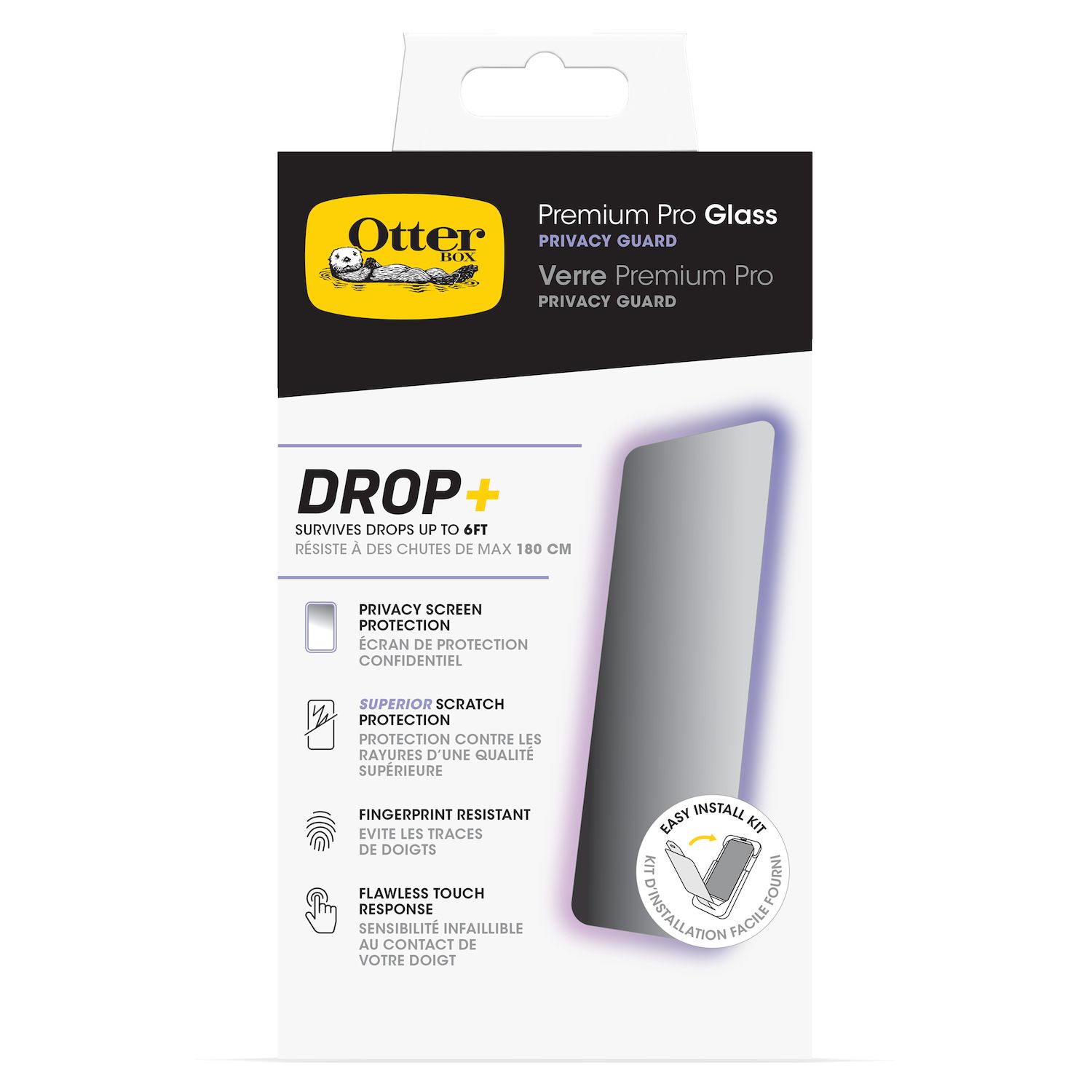 OtterBox PremiumPro Glass Privacy Guard Antimicrobial Screen Protector for Apple iPhone 15 Pro Max Clear