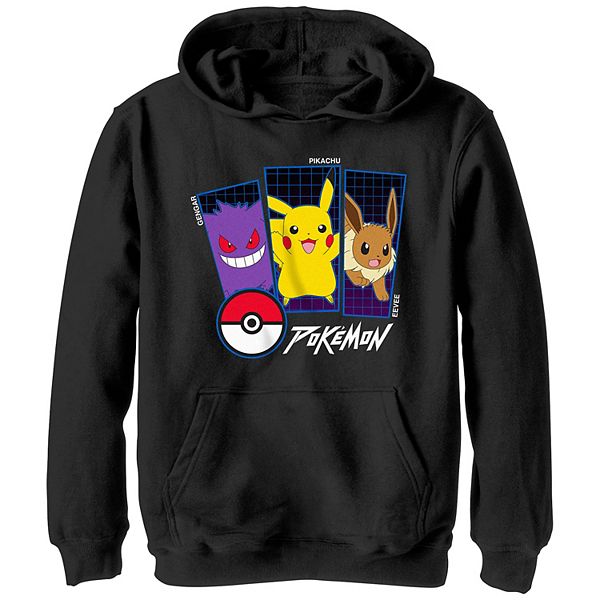 Boys Pokemon Gengar Pikachu Eevee Panels Graphic Hoodie