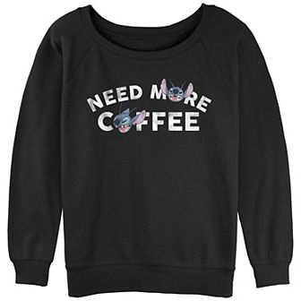 Juniors' Lilo & Stitch Need More Coffee Stitch Graphic Slouchy Terry