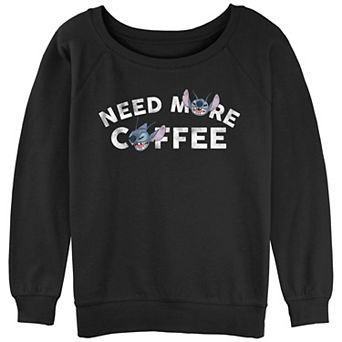 Juniors' Lilo & Stitch Need More Coffee Stitch Graphic Slouchy Terry