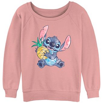 Juniors' Lilo & Stitch Watercolor Stitch With Pineapple Graphic Slouchy Terry