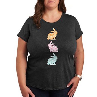 Plus Size Stacked Patterned Bunnies Graphic Tee