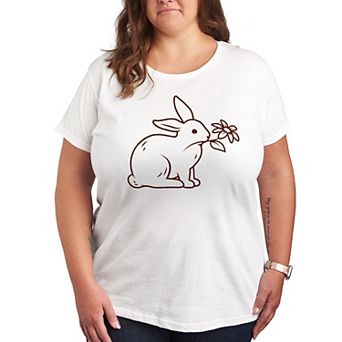 Plus Size Bunny With Flower Graphic Tee