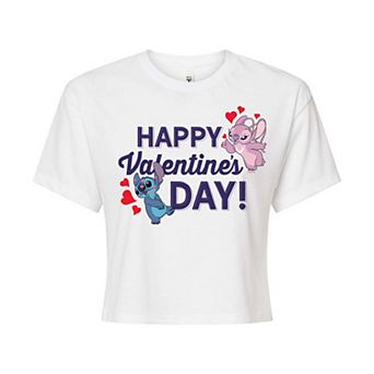 Disney's Lilo & Stitch Juniors' Happy Valentine's Day Cropped Tee