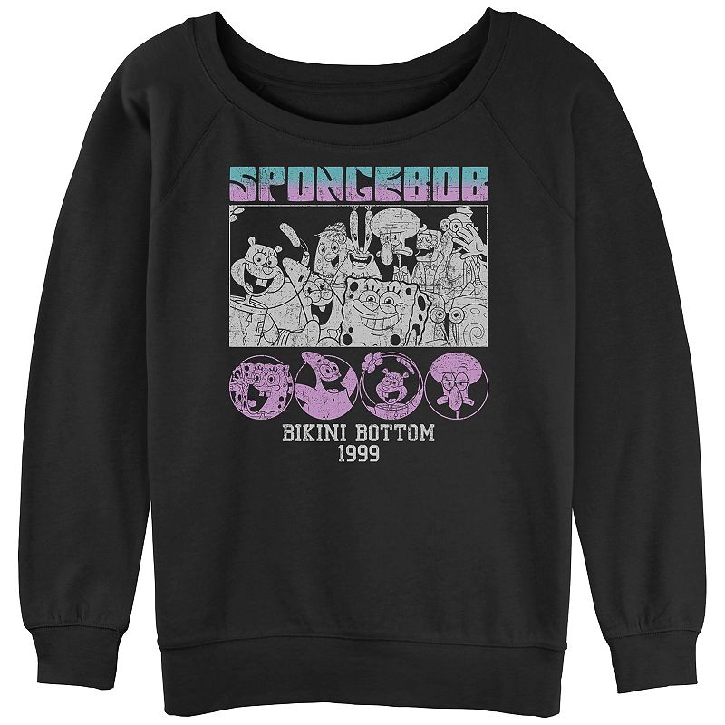 Juniors' SpongeBob SquarePants Bikini Bottom 1999 Graphic Slouchy Terry, Girl's, Size: XXL, Black