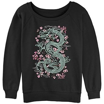 Juniors' Mulan Mushu Floral Background Graphic Slouchy Terry
