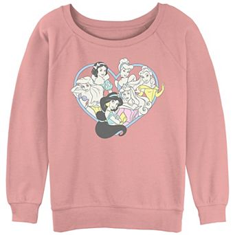 Juniors' Disney Princess Group Heart Graphic Slouchy Terry