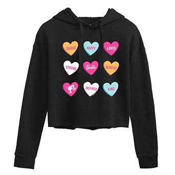 Juniors' Barbie® Candy Hearts Cropped Hoodie