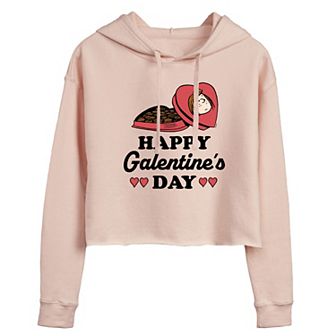Juniors' Peanuts Happy Galentine's Day Cropped Hoodie