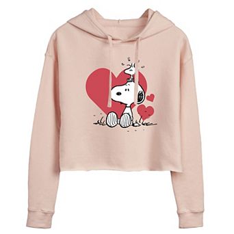Juniors' Peanuts Snoopy & Woodstock Heart Cropped Hoodie