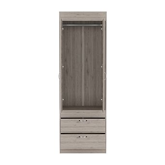 DEPOT E-SHOP Portugal Armoire, Double Door Cabinet, Two Drawers, Metal Handles, Rod, Light Gray