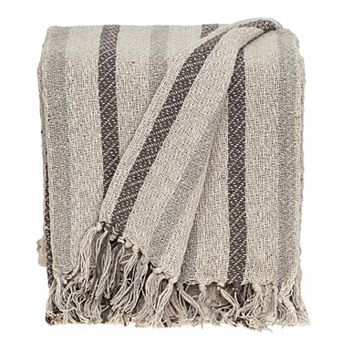 Beige and White Woven Handloomed Striped Throw Blanket 52" x 67"
