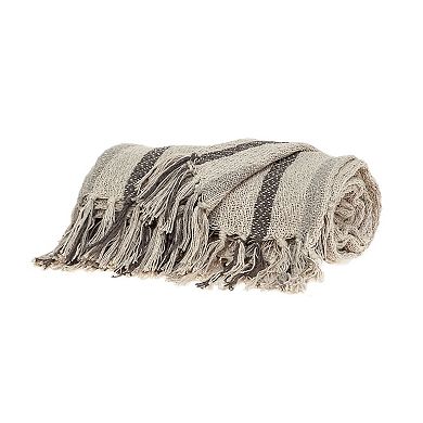 Beige and White Woven Handloomed Striped Throw Blanket 52" x 67"
