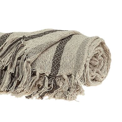 Beige and White Woven Handloomed Striped Throw Blanket 52" x 67"