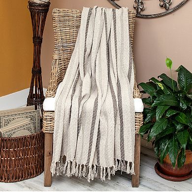 Beige and White Woven Handloomed Striped Throw Blanket 52" x 67"