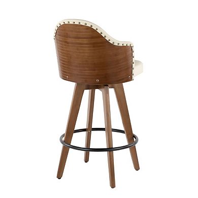 37" Cream White Faux Leather with Wood Legs Ahoy Counter Barstool