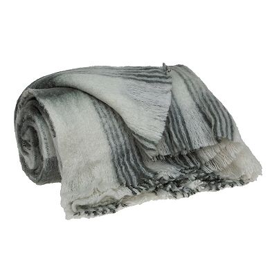 White and Gray Transitional Handloom Throw Blanket 52" x 67"