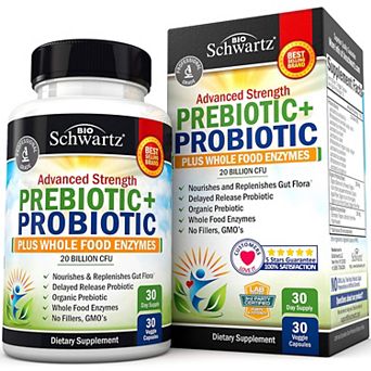 Prebiotics and Probiotic with Whole Food Enzymes for Women & Men - Shelf Stable Supplement - 30 ct