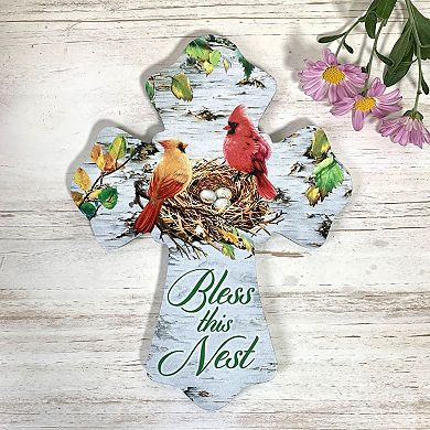 8" Red and White 'Bless This Nest' Religious Wall Cross