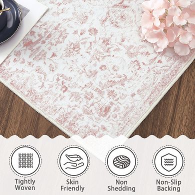 Garvee Vintage Floral Printed Washable Area and Ultra Soft Throw Rug