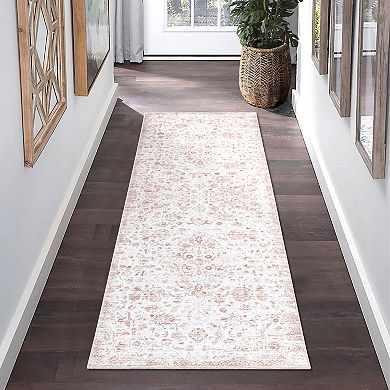 Glowsol Vintage Floral Printed Washable Area And Ultra Soft Throw Rug