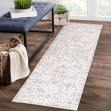 Glowsol Vintage Floral Printed Washable Area And Ultra Soft Throw Rug