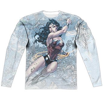 Justice League Of America Wonder Woman Warrior Long Sleeve Adult Poly Crew T-shirt
