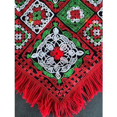 Red & Green Light Up Christmas Fringe Poncho Costume, Adult One Size