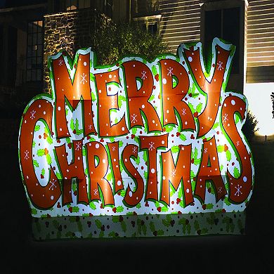 Merry Christmas Inflatable Lawn Sign, Lights Up Outdoor/indoor Use, 9' L X 5''h