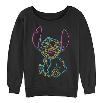 Juniors' Lilo & Stitch Neon Lights Stitch Graphic Slouchy Terry