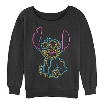 Juniors' Lilo & Stitch Neon Lights Stitch Graphic Slouchy Terry