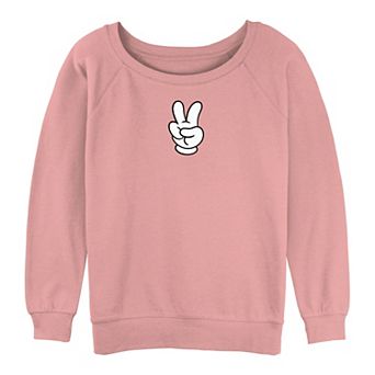 Juniors' Mickey Mouse Hand Peace Sign Graphic Slouchy Terry