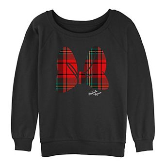 Juniors' Minnie Mouse Plaid Print Bow Graphic Slouchy Terry