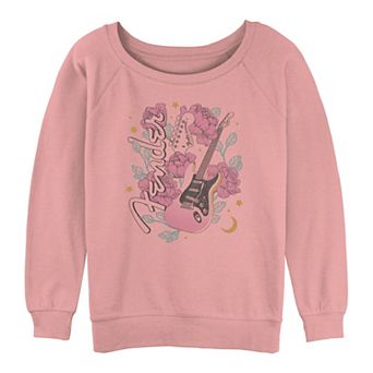 Juniors' Fender Guitar Floral Background Graphic Slouchy Terry