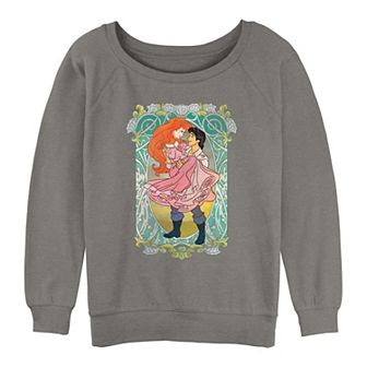 Juniors' The Little Mermaid Ariel And Prince Eric Portrait Graphic Slouchy Terry