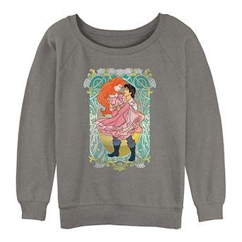 Juniors' The Little Mermaid Ariel And Prince Eric Portrait Graphic Slouchy Terry
