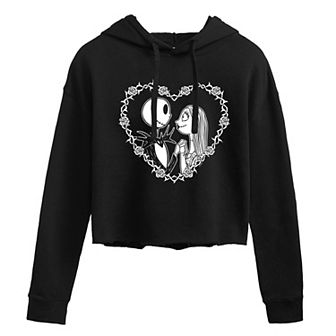 Disney's The Nightmare Before Christmas Jack & Sally Juniors' Heart Cropped Hoodie