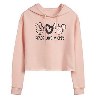 Disney's Mickey Mouse Juniors' Peace Love Cropped Hoodie