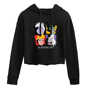 Disney Villain Maleficent, Cruella, Ursula & Evil Queen Juniors' Ew, Valentine's Day Cropped Hoodie